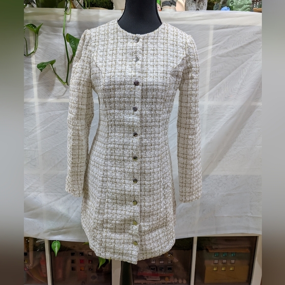 RIHOAS Dresses & Skirts - Rihoas / XS / new with tags / White Square Neck Tweed Mini Dress